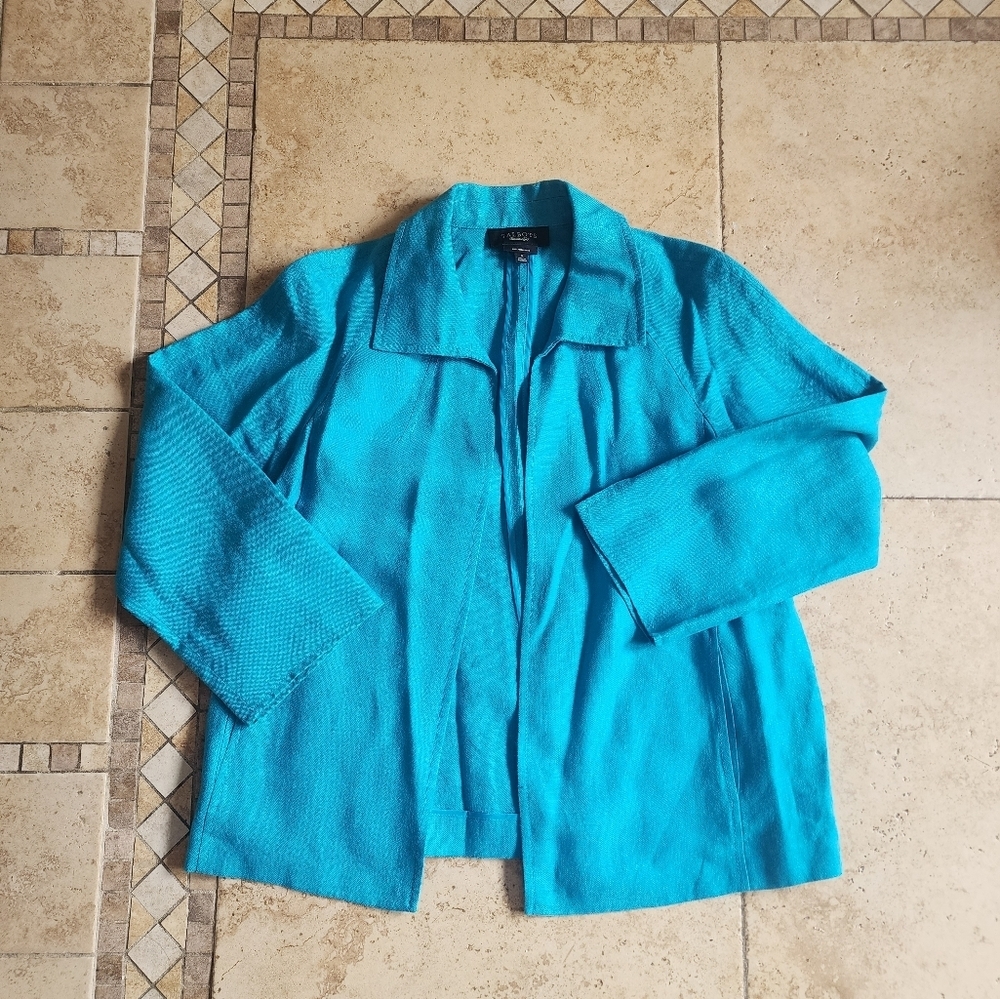 Talbots Turquoise Linen Open-Front Women's Blazer Jacket